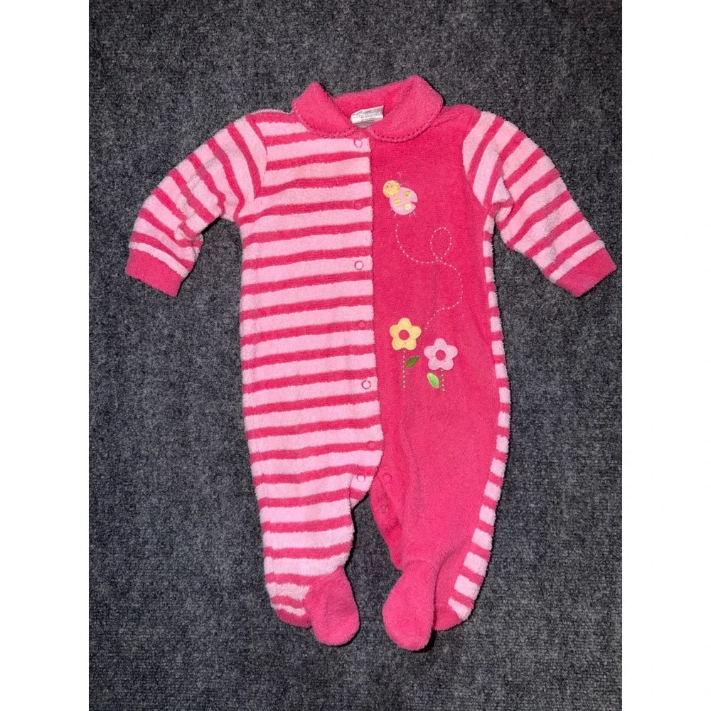 Vintage Y2K Carters Baby Girls 3-6M Pink Terry Cloth Footed Sleeper Floral